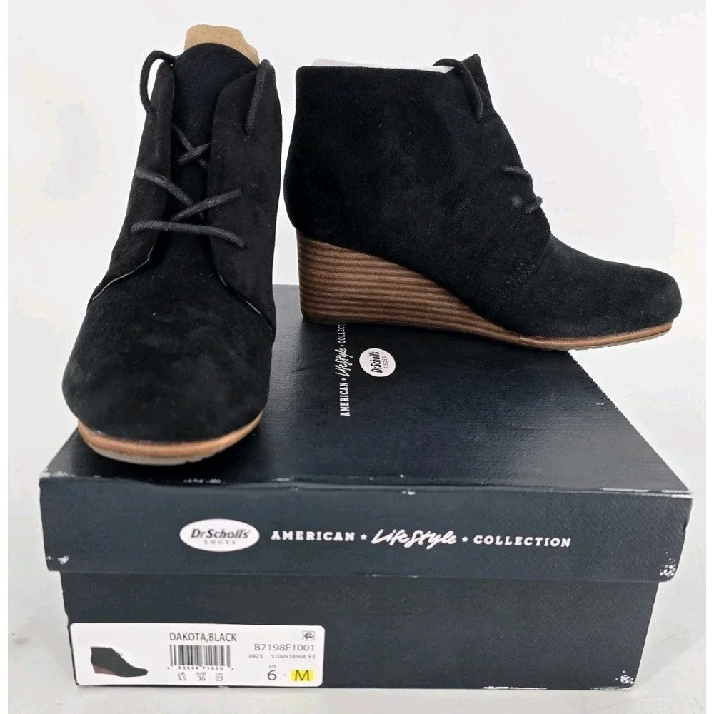 Dr Scholls Shoes Womens 6 M Dakota Wedge Heels‎ Ankle Booties Black Velvet